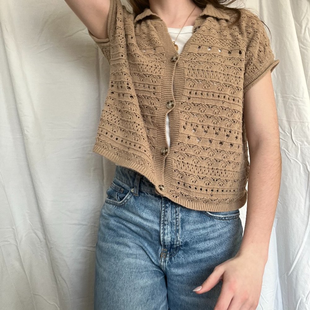 brown cropped sweater vest